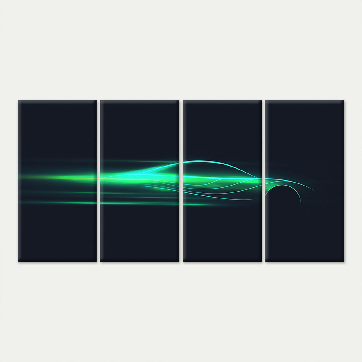 4pcs Abstract Neon Green Car Light Streak Motion Wall Art Canvas Framed 45x80cm        - High Quality Print 100% Australian Made Wall Canvas Ready to Hang