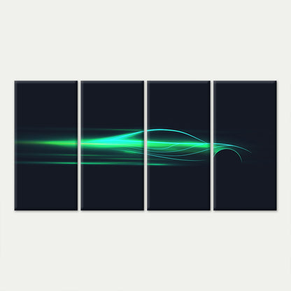 4pcs Abstract Neon Green Car Light Streak Motion Wall Art Canvas Framed 45x80cm        - High Quality Print 100% Australian Made Wall Canvas Ready to Hang