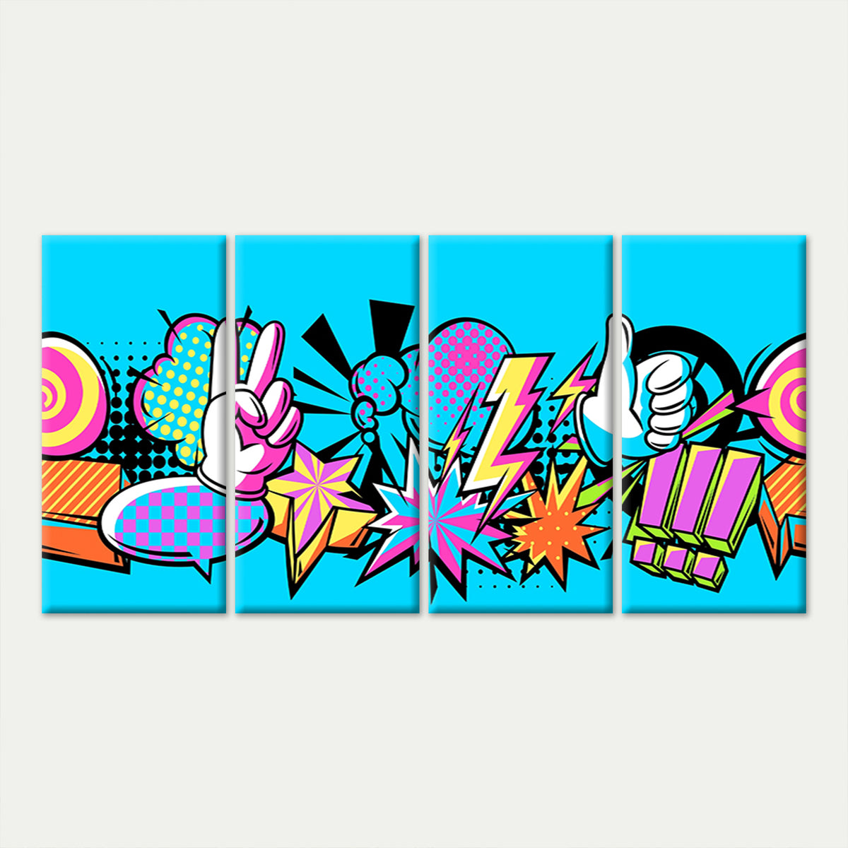 4pcs Retro Comic Pop Art Graffitti Design Wall Art Canvas Framed 45x80cm - High Quality Print 100% Australian Made Wall Canvas Ready to Hang
