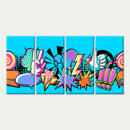 4pcs Retro Comic Pop Art Graffitti Design Wall Art Canvas Framed 45x80cm - High Quality Print 100% Australian Made Wall Canvas Ready to Hang