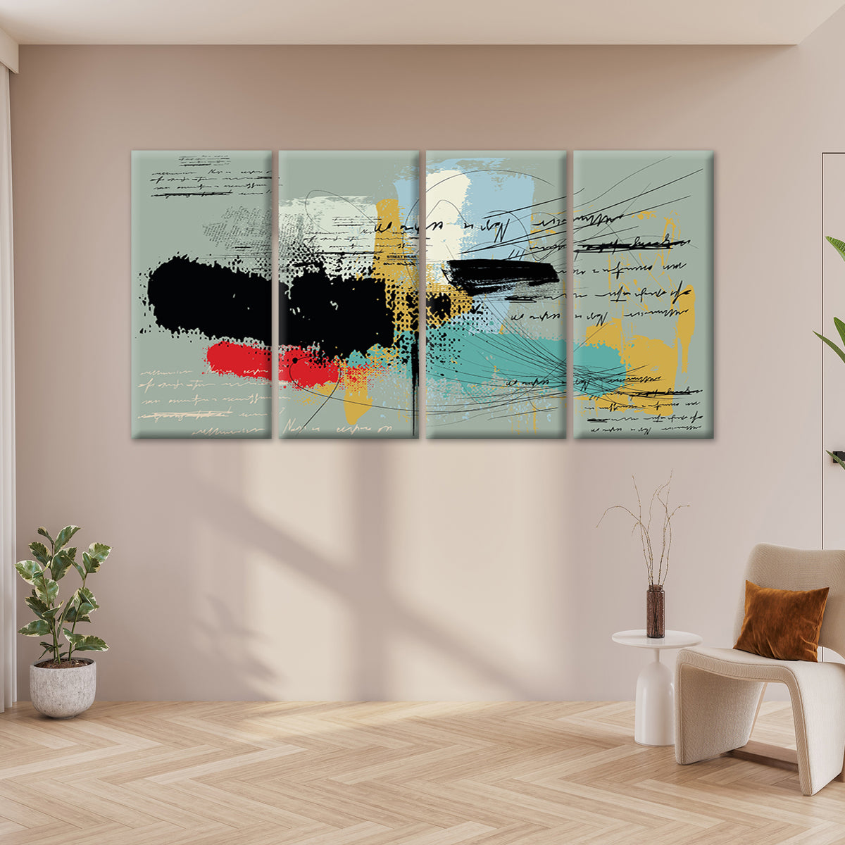 4pcs Abstract Graffiti Script Splash Modern Wall Art Canvas Framed 45x80cm        - High Quality Print 100% Australian Made Wall Canvas Ready to Hang