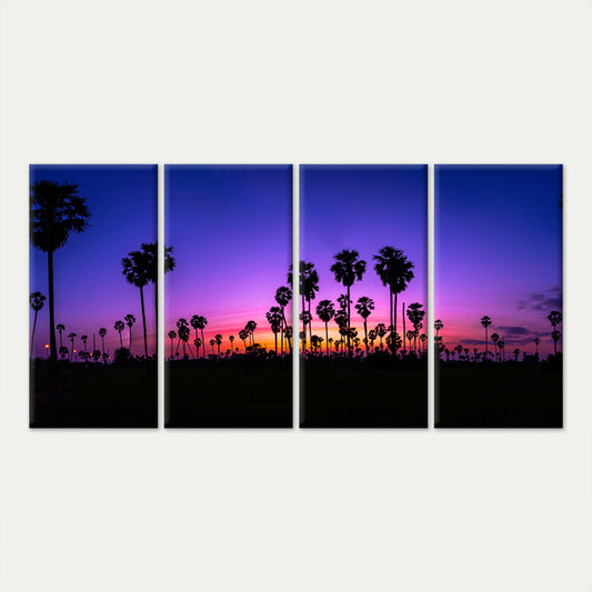 4pcs Tropical Palm Tree Silhouette Sunset Sky Wall Art Canvas Framed 45x80cm - High Quality Print 100% Australian Made Wall Canvas Ready to Hang