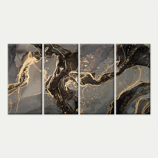 4pcs Golden Glitter Dark Gray Agate Ocean Wave Wall Art Canvas Framed 45x80cm - High Quality Print 100% Australian Made Wall Canvas Ready to Hang