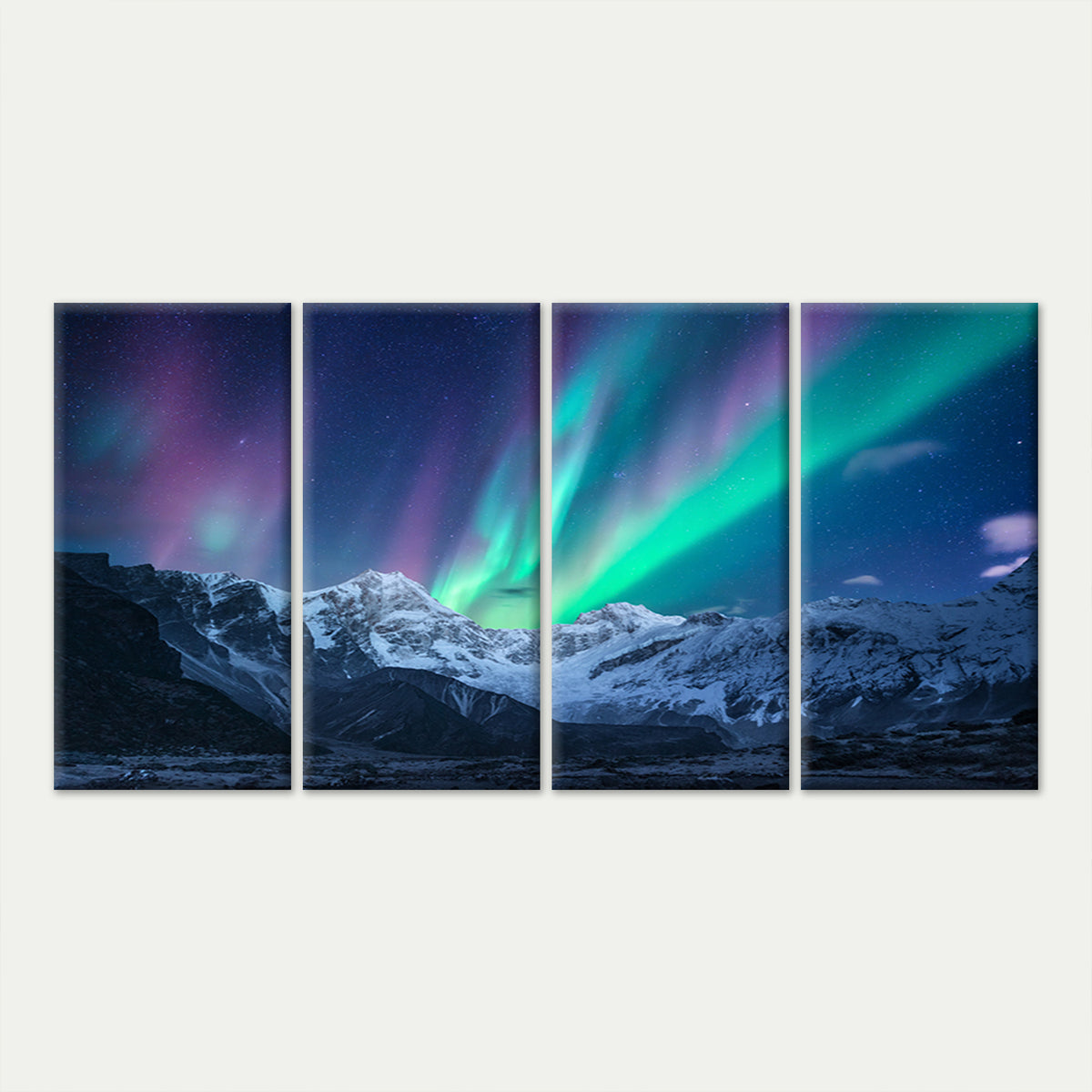 4pcs Aurora Borealis Snowy Mountain Stars Wall Art Canvas Framed 45x80cm - High Quality Print 100% Australian Made Wall Canvas Ready to Hang