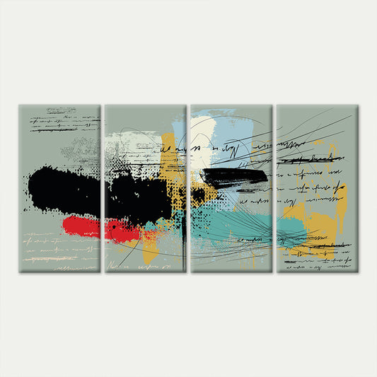 4pcs Abstract Graffiti Script Splash Modern Wall Art Canvas Framed 45x80cm        - High Quality Print 100% Australian Made Wall Canvas Ready to Hang