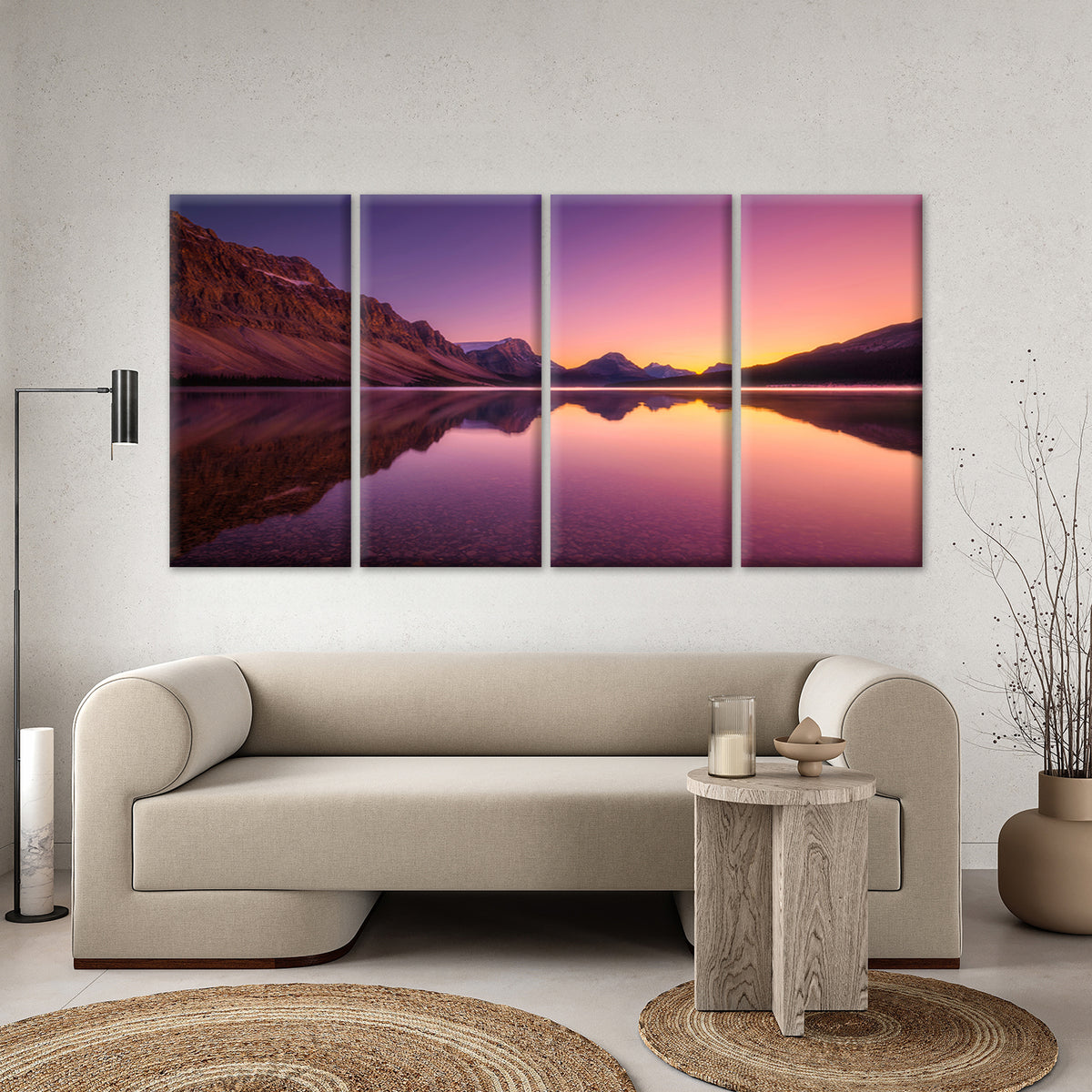 4pcs Purple Mountain Lake Sunset Nature Landscape Wall Art Canvas Framed 45x80cm - High Quality Print 100% Australian Made Wall Canvas Ready to Hang