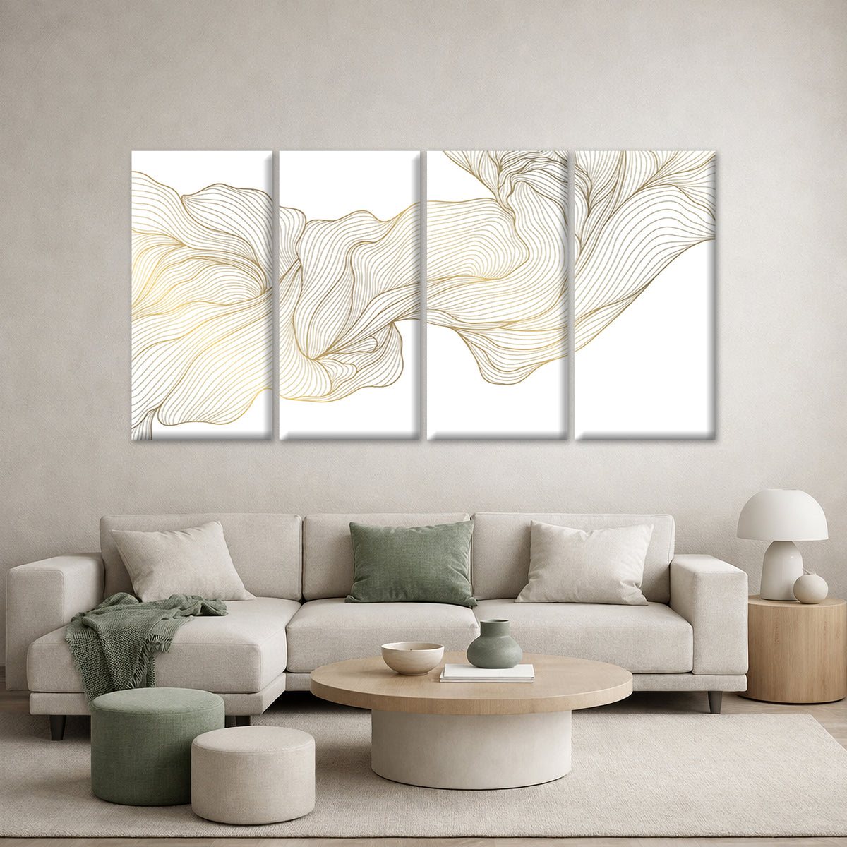 4pcs Luxury Modern Gold Abstract Line Wave Wall Art Canvas Framed 45x80cm - High Quality Print 100% Australian Made Wall Canvas Ready to Hang