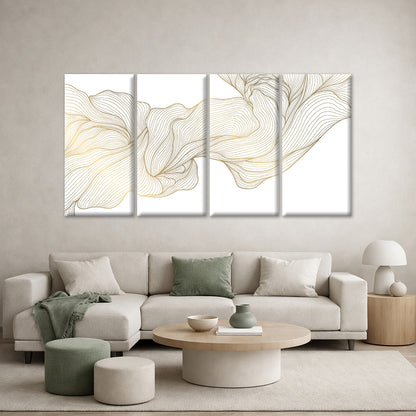 4pcs Luxury Modern Gold Abstract Line Wave Wall Art Canvas Framed 45x80cm - High Quality Print 100% Australian Made Wall Canvas Ready to Hang