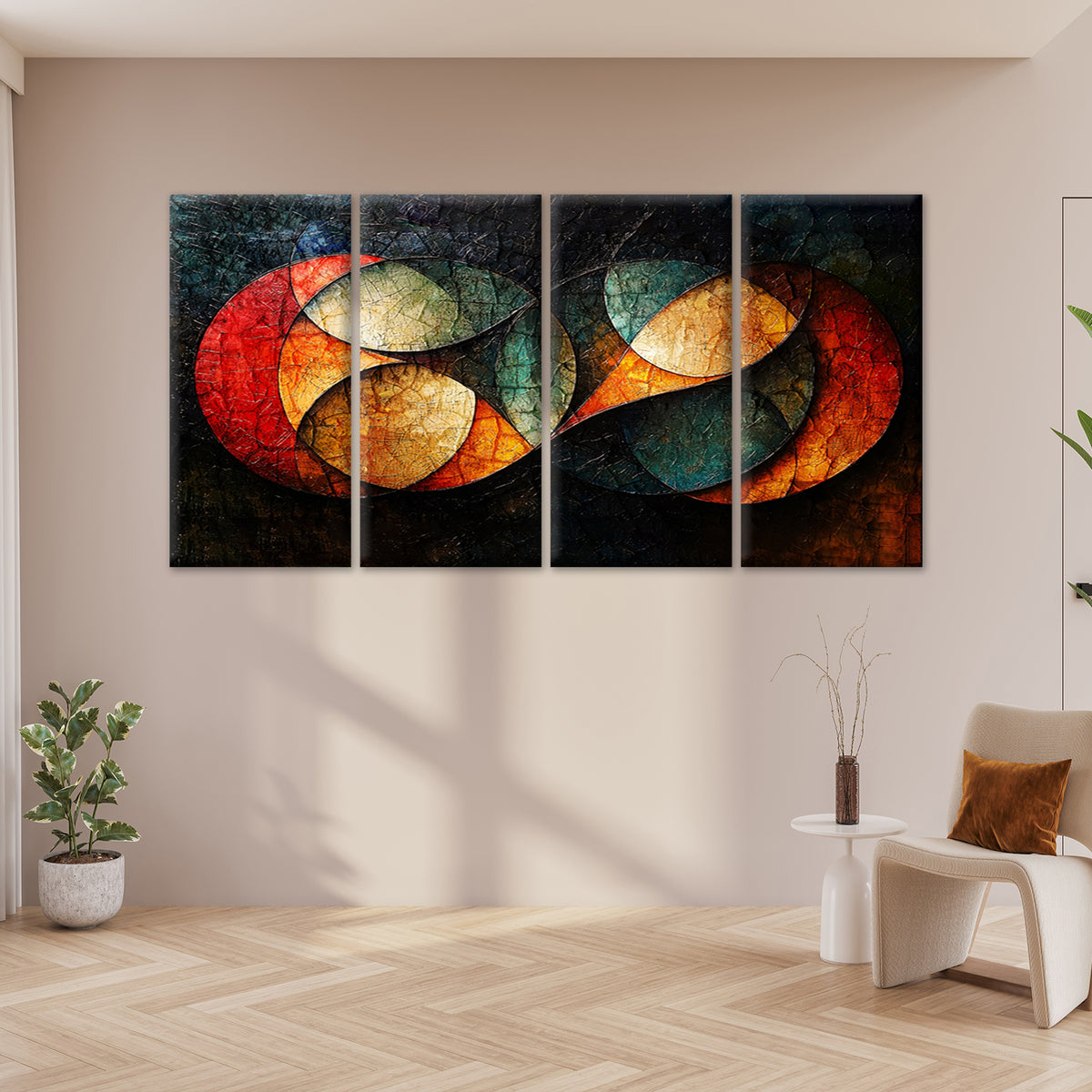 4pcs Abstract Geometric Circle Mosaic Texture Wall Art Canvas Framed 45x80cm - High Quality Print 100% Australian Made Wall Canvas Ready to Hang