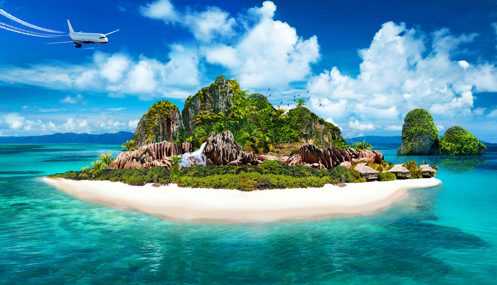 Plane Over Stunning Island & Sea Home Decor Premium Quality Poster Print Choose Your Sizes