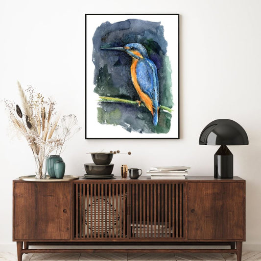 Kingfisher Bird Watercolor Paint Home Decor Premium Quality Poster Print Choose Your Sizes