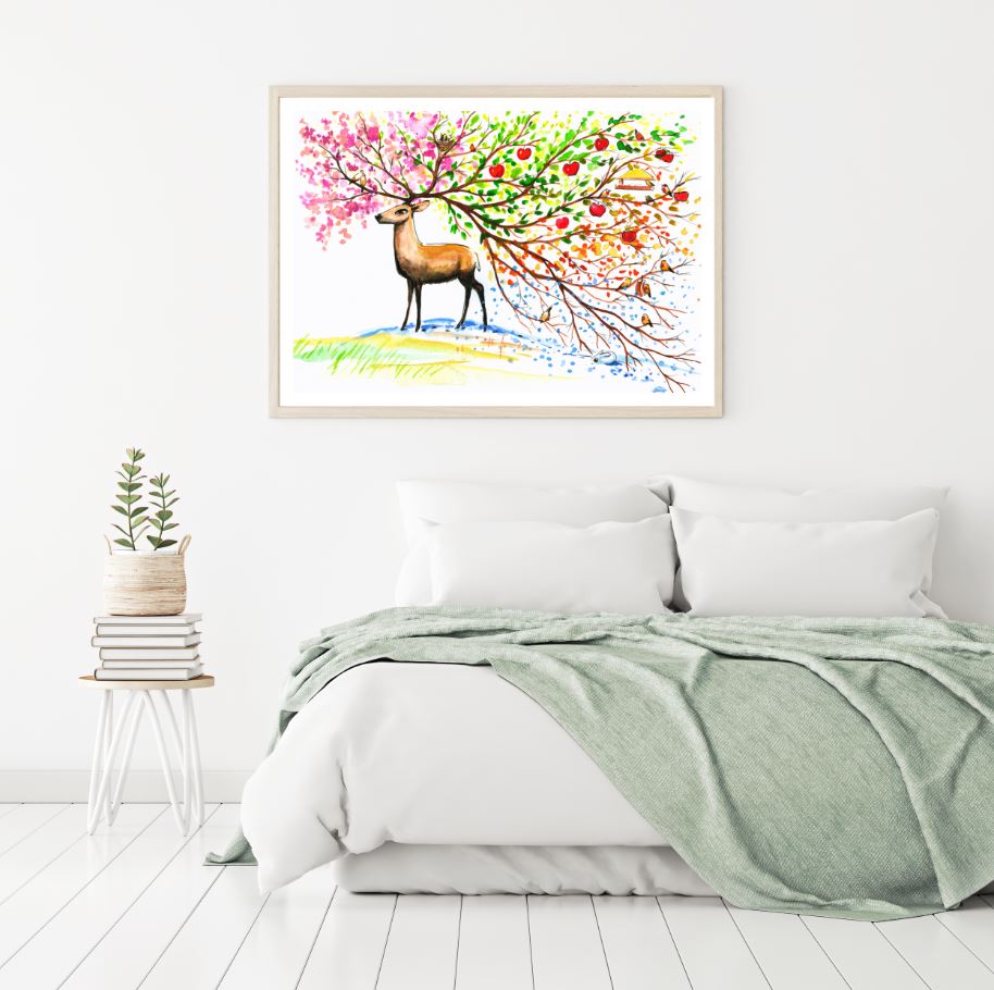 Deer with Floral Antler Watercolor Painting Home Decor Premium Quality Poster Print Choose Your Sizes