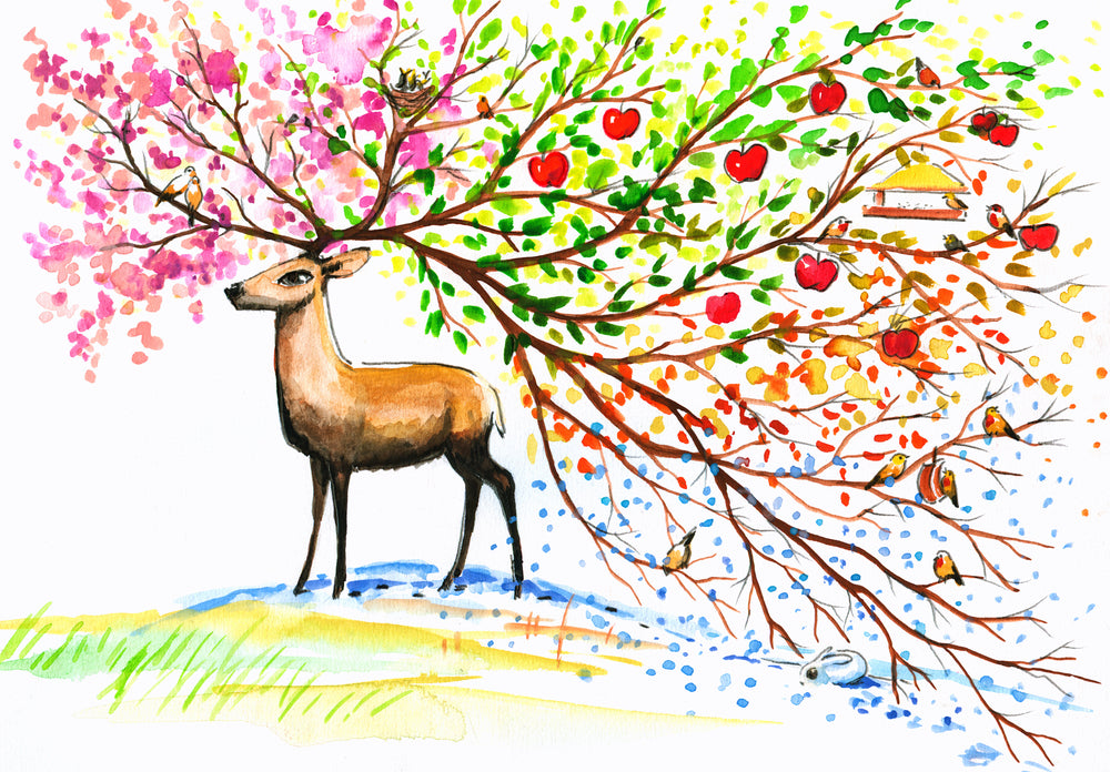 Wallpaper Murals Peel and Stick Removable Colorful Tree on Deer Head Painting High Quality