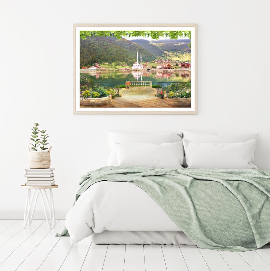 City by Lake Scenery Photograph Home Decor Premium Quality Poster Print Choose Your Sizes