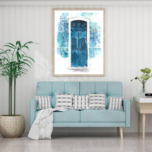 Blue Door Watercolor Painting Home Decor Premium Quality Poster Print Choose Your Sizes