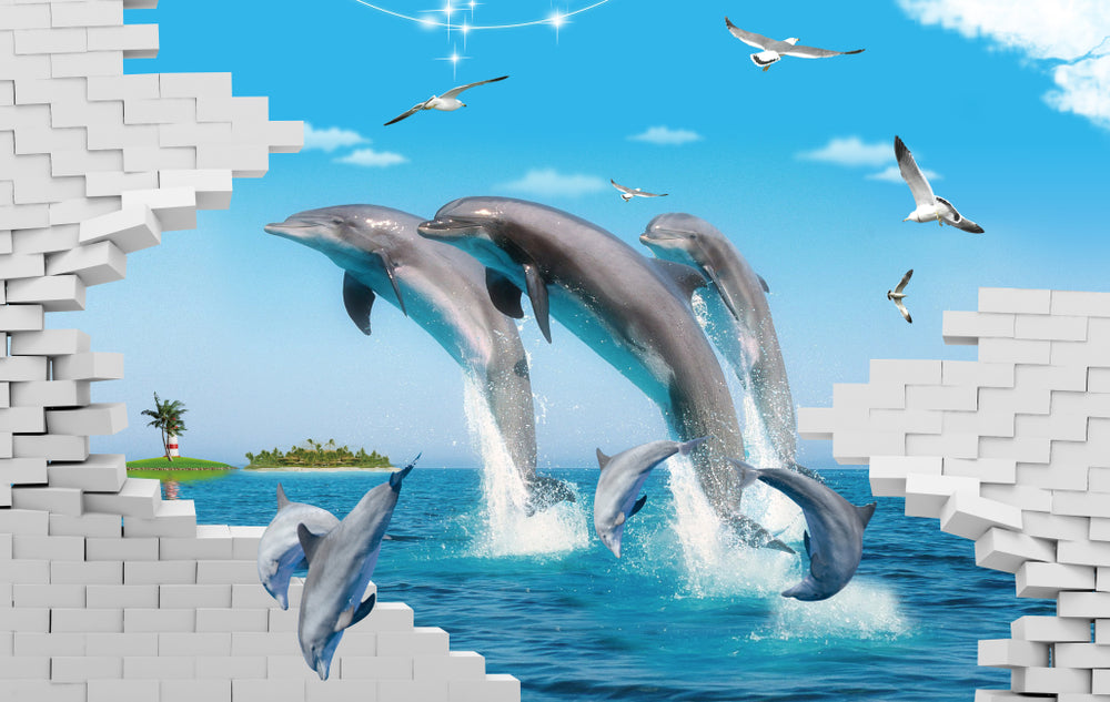 Wallpaper Murals Peel and Stick Dolphins Photograph Removable High Quality