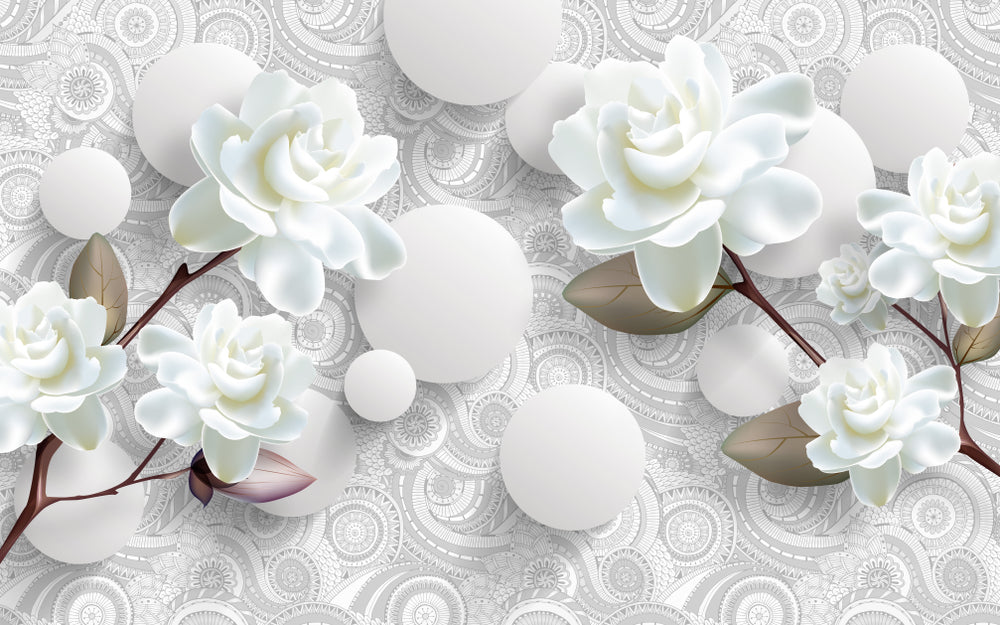 White Flowers & Circles 3D Design Home Decor Premium Quality Poster Print Choose Your Sizes