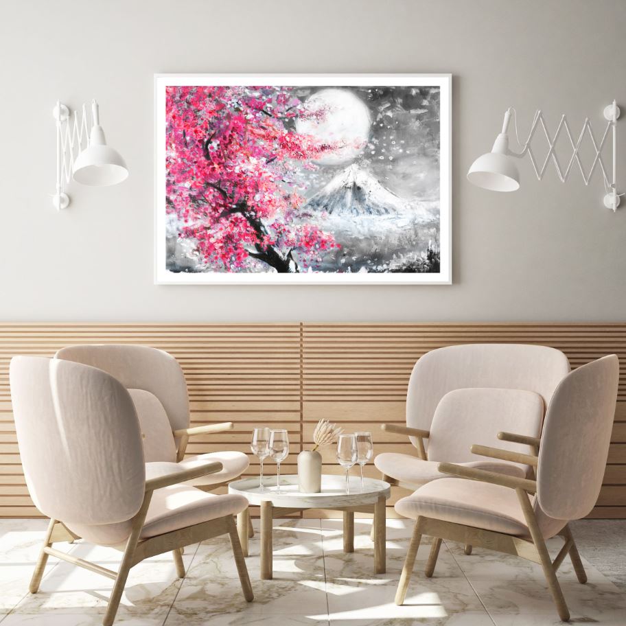 Mountain & Flower Trees Painting Home Decor Premium Quality Poster Print Choose Your Sizes