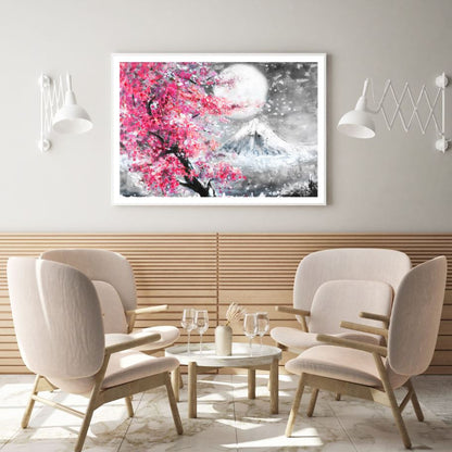 Mountain & Flower Trees Painting Home Decor Premium Quality Poster Print Choose Your Sizes