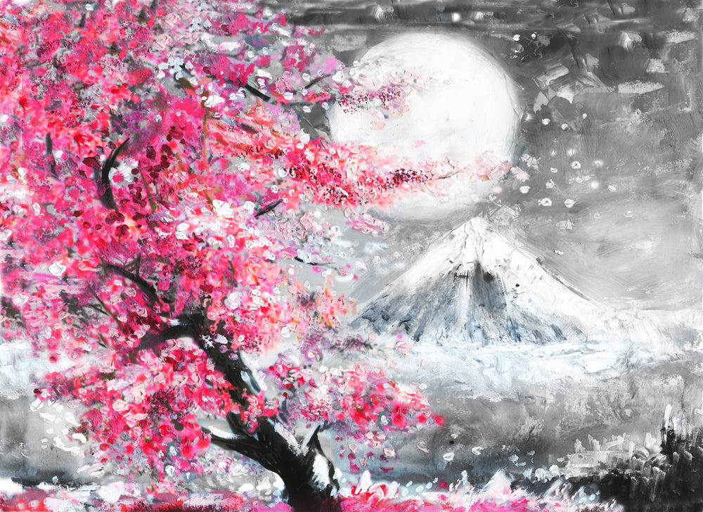 Mountain & Flower Trees Painting Home Decor Premium Quality Poster Print Choose Your Sizes