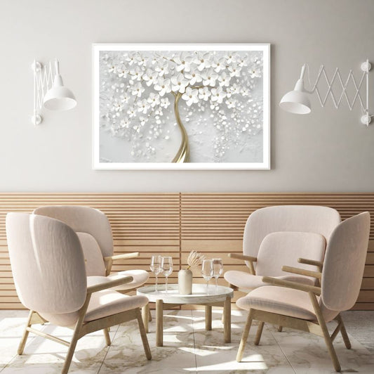 White & Gold Flower Tree 3D Art Design Home Decor Premium Quality Poster Print Choose Your Sizes
