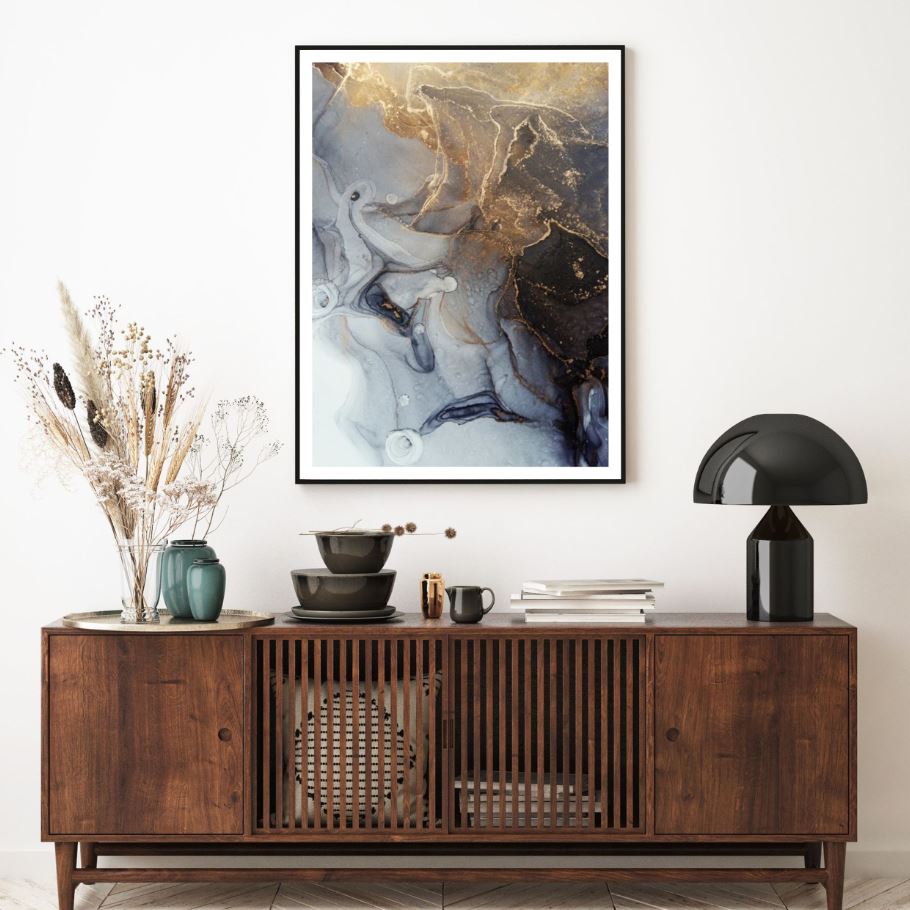 Gold & Grey Abstract Design Home Decor Premium Quality Poster Print Choose Your Sizes