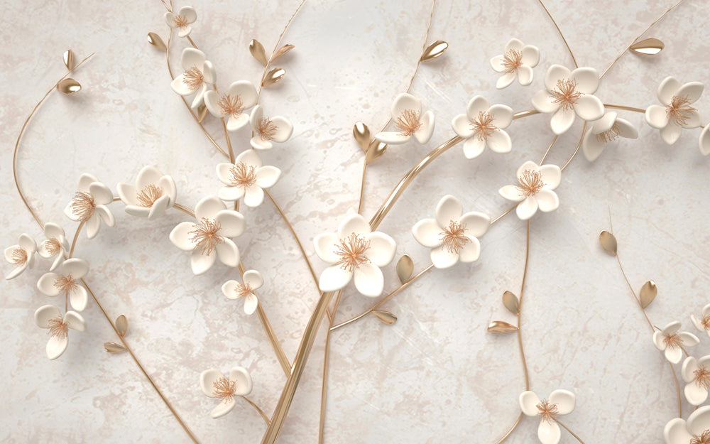 White & Gold Flower Tree 3D Art Design Home Decor Premium Quality Poster Print Choose Your Sizes