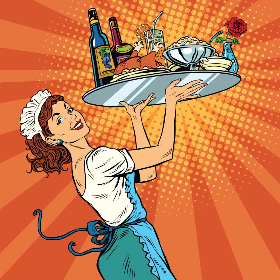 Square Canvas Waitress with Food On Tray Art High Quality Print 100% Australian Made