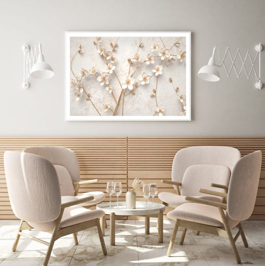 White & Gold Flower Tree 3D Art Design Home Decor Premium Quality Poster Print Choose Your Sizes