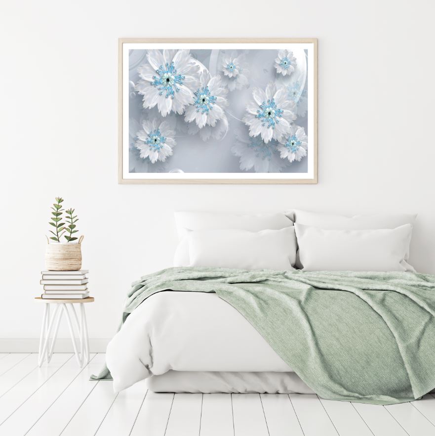 Blue & White Flowers 3D Design Home Decor Premium Quality Poster Print Choose Your Sizes