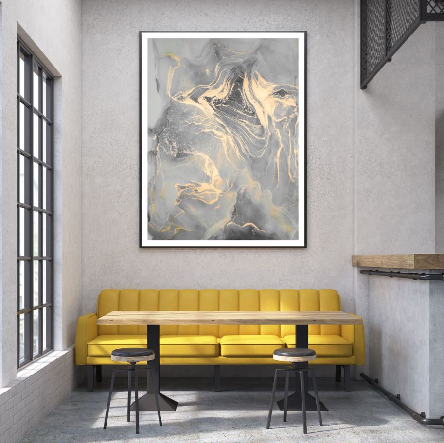 Grey & Gold Abstract Design Home Decor Premium Quality Poster Print Choose Your Sizes