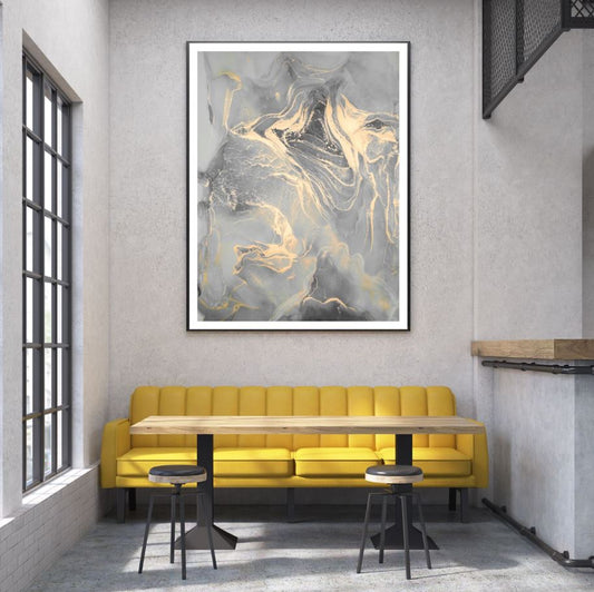 Grey & Gold Abstract Design Home Decor Premium Quality Poster Print Choose Your Sizes