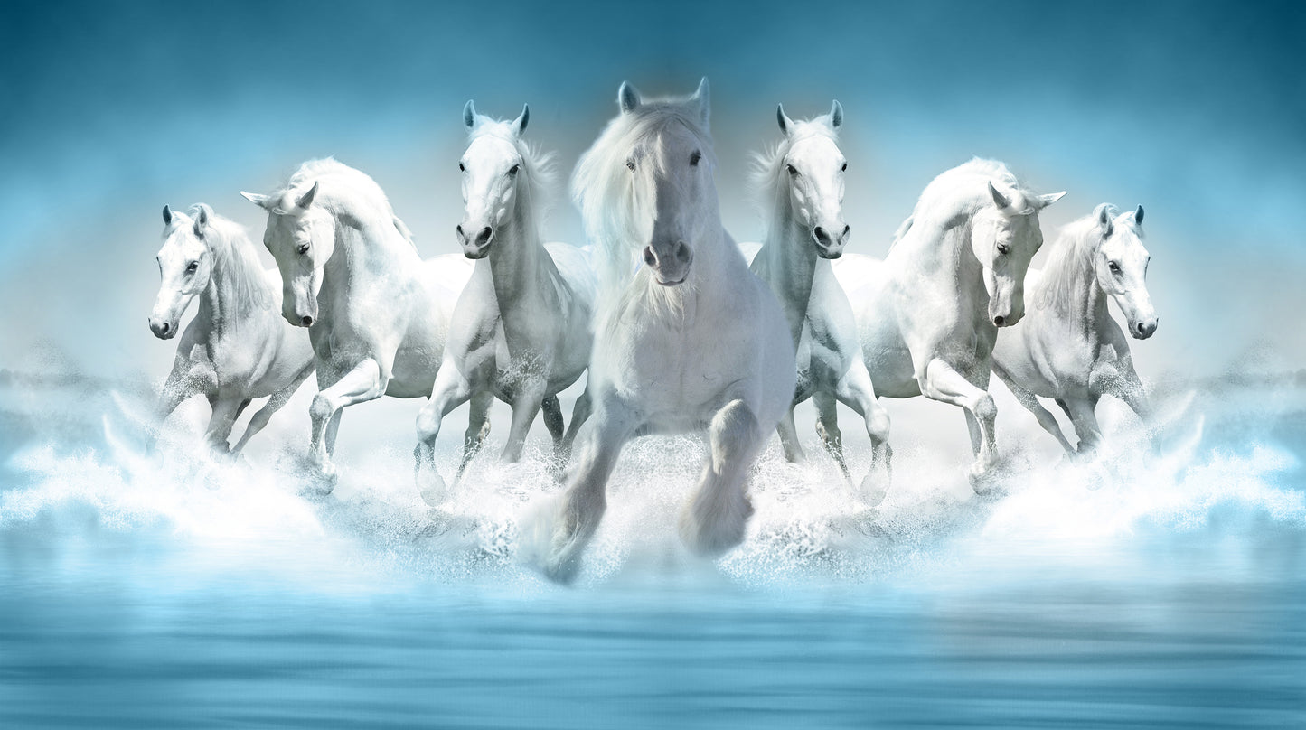 White Horses Running on Water Photograph Home Decor Premium Quality Poster Print Choose Your Sizes
