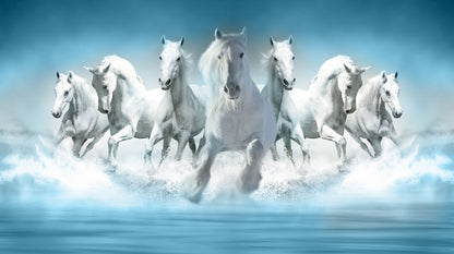 White Horses Running on Water Photograph Home Decor Premium Quality Poster Print Choose Your Sizes
