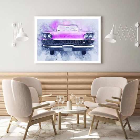 Vintage Pink Car Watercolor Painting Home Decor Premium Quality Poster Print Choose Your Sizes