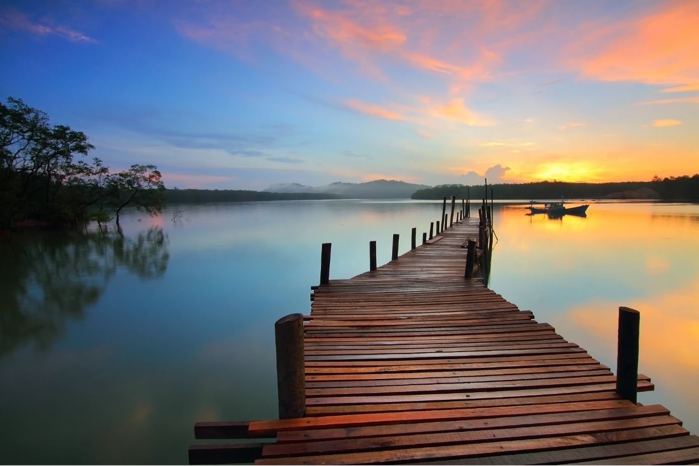 Wallpaper Murals Peel and Stick Removable Wooden Pier Over the Beach on Sunset High Quality