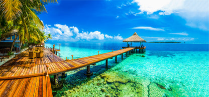 Resort on Wooden Pier Over Beach Photograph Print 100% Australian Made