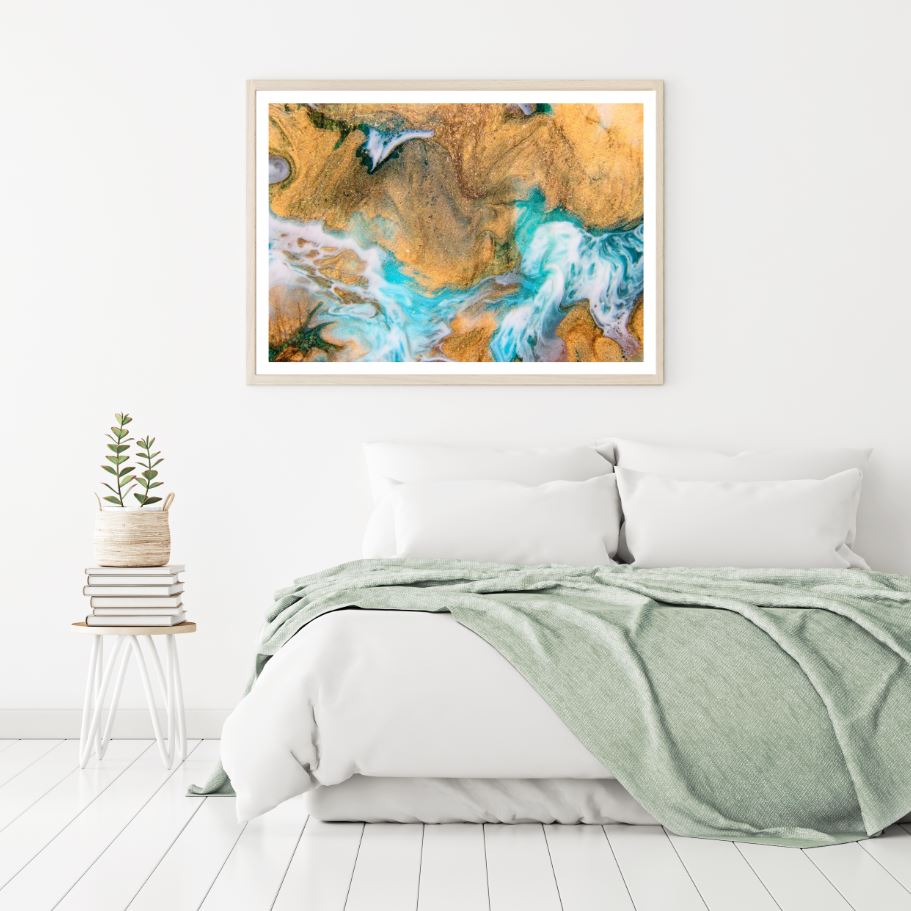Gold Blue & White Abstract Design Home Decor Premium Quality Poster Print Choose Your Sizes