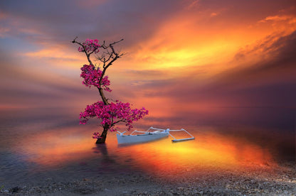 Wallpaper Murals Peel and Stick Removable Tree in a Lake Sunset High Quality