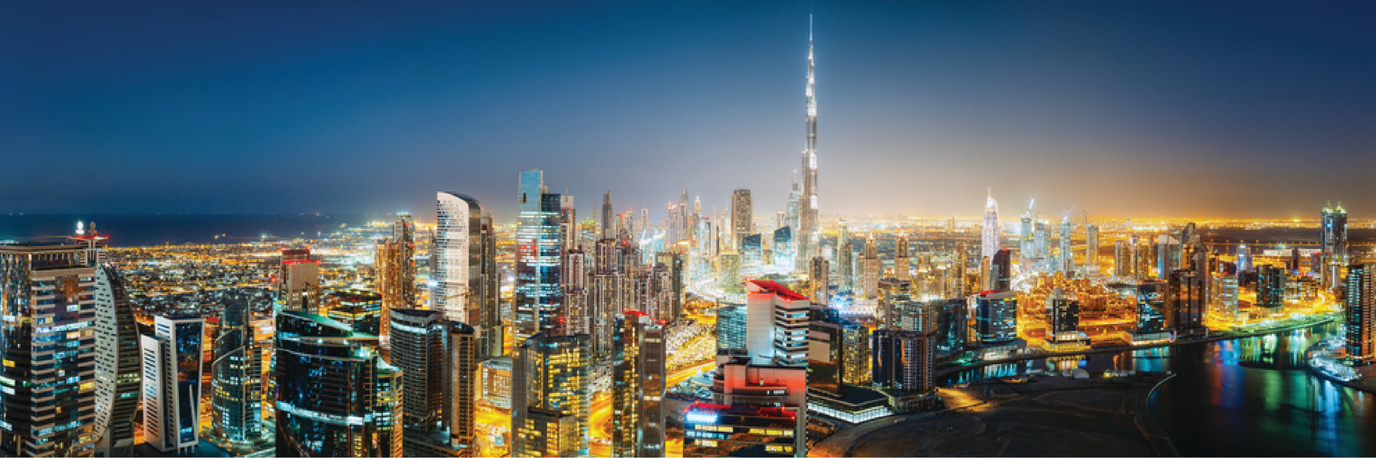 Panoramic Canvas Dubai City Night View High Quality 100% Australian made wall Canvas Print ready to hang