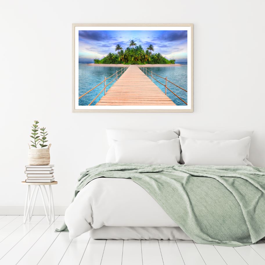 Wooden Pier to an Island Over Sea Photograph Home Decor Premium Quality Poster Print Choose Your Sizes