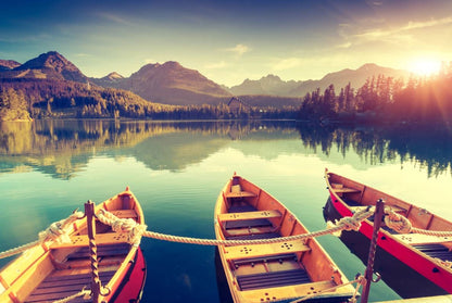 Wallpaper Murals Peel and Stick Removable Boats on A Stunning Lake Scenery Photograph High Quality
