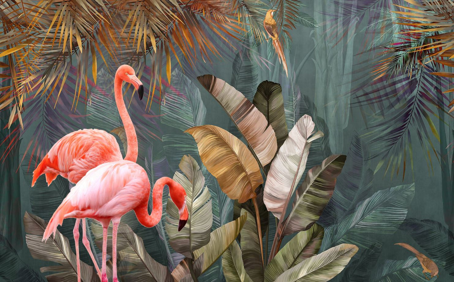 Wallpaper Murals Peel and Stick Removable Flamingo Birds in Forest High Quality