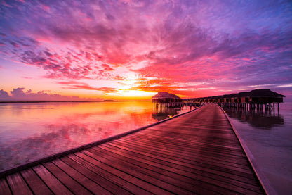 Wooden Pier & Beach View at Sunset Photograph Print 100% Australian Made