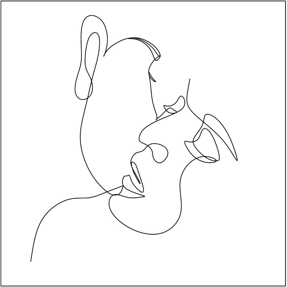 Square Canvas Couple Kissing Line Art High Quality Print 100% Australian Made