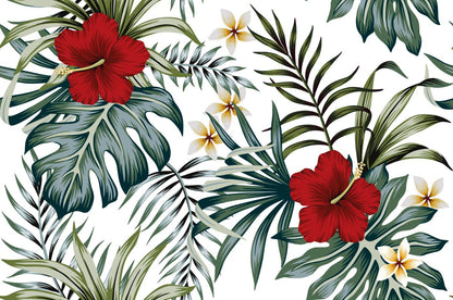 Wallpaper Murals Peel and Stick Removable Leaf & Red Flowers Design High Quality