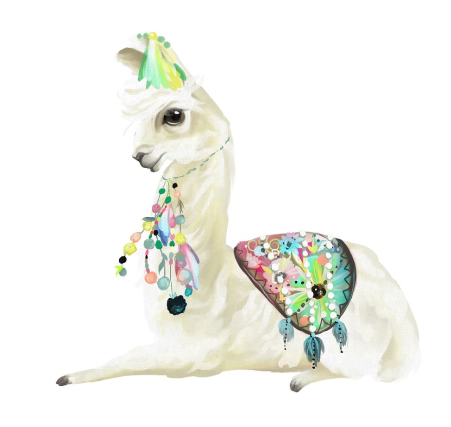 Square Canvas Llama with Colourful Cloth on Back High Quality Print 100% Australian Made