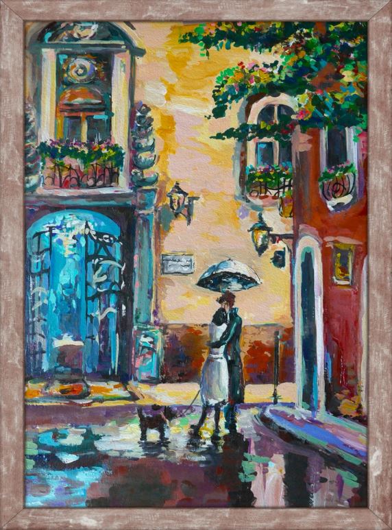 Couple on Street Oil Painting Home Decor Premium Quality Poster Print Choose Your Sizes