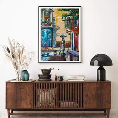 Couple on Street Oil Painting Home Decor Premium Quality Poster Print Choose Your Sizes