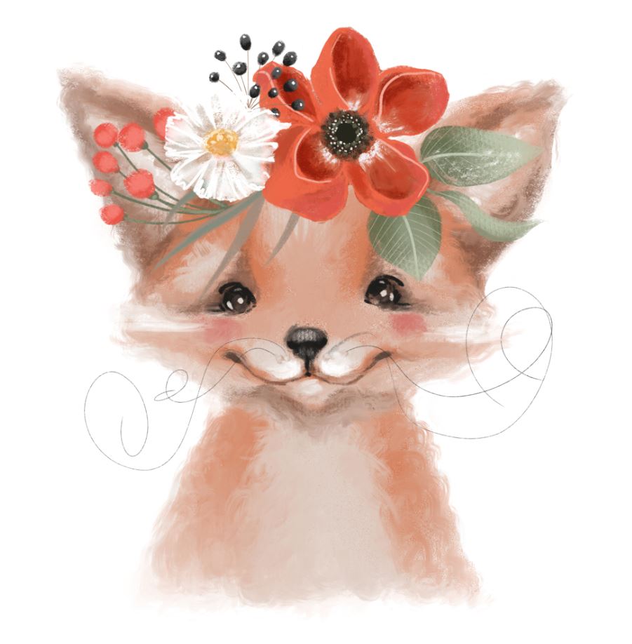 Square Canvas Cute Baby Fox with Floral Headdress High Quality Print 100% Australian Made